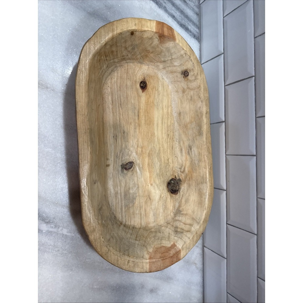 Wood Bowl Hand Carved Rustic Boho Home Decor Bread Bowl Farm PrimitiveOLA0021 - Picture 2 of 10